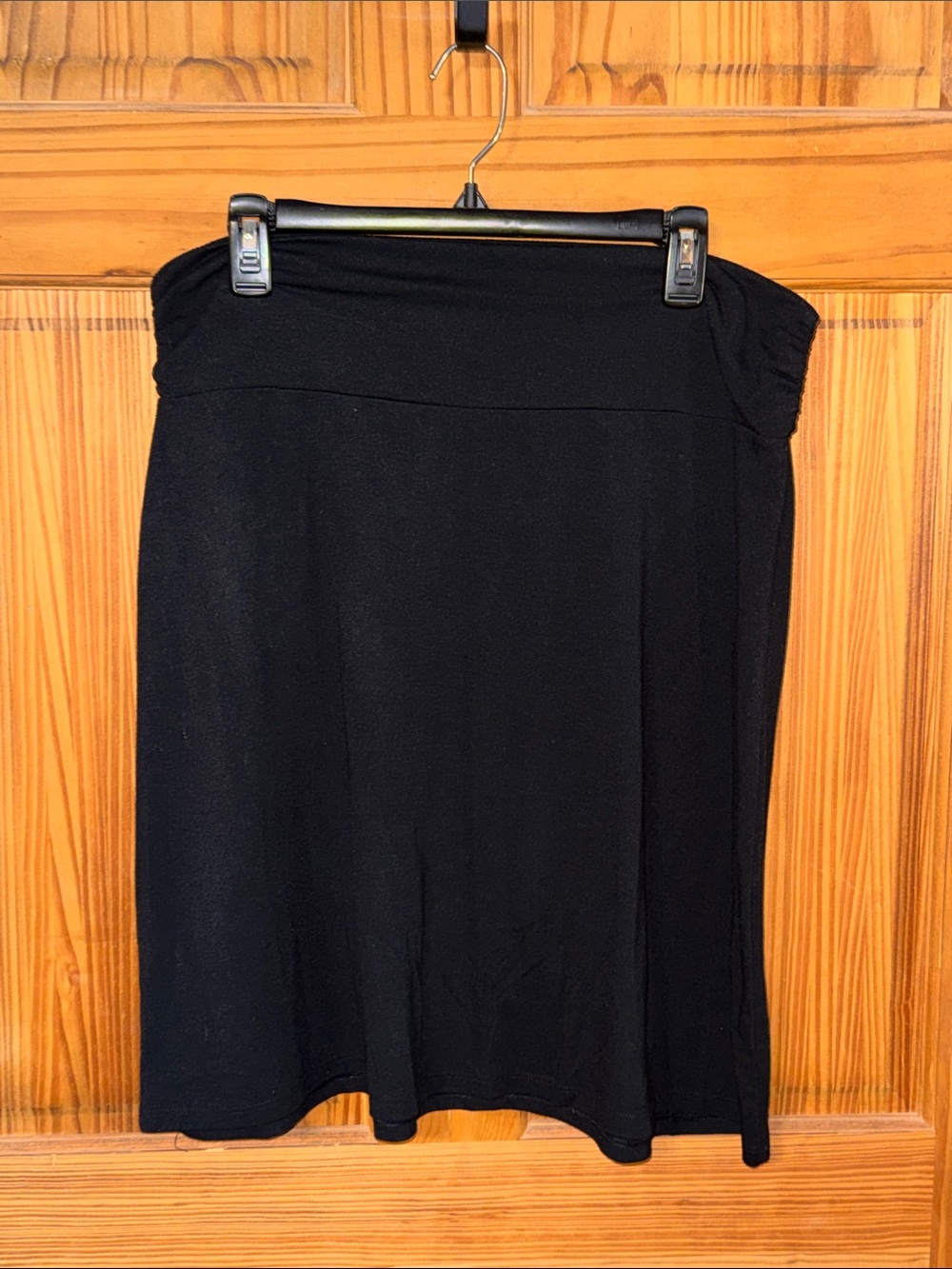 Faded Glory Black Midi Skirt with Fold-Over Waistband